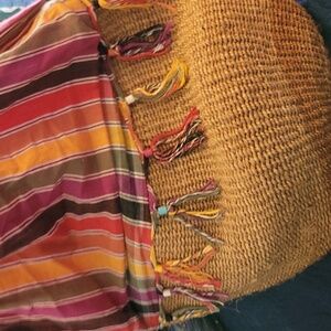 Striped & Woven Hobo Bag with Tassels